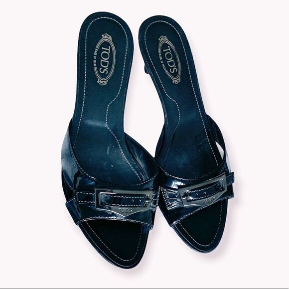 Tod's Black Patent Leather Kitten Heels - 6 1/2 - Picture 1 of 6